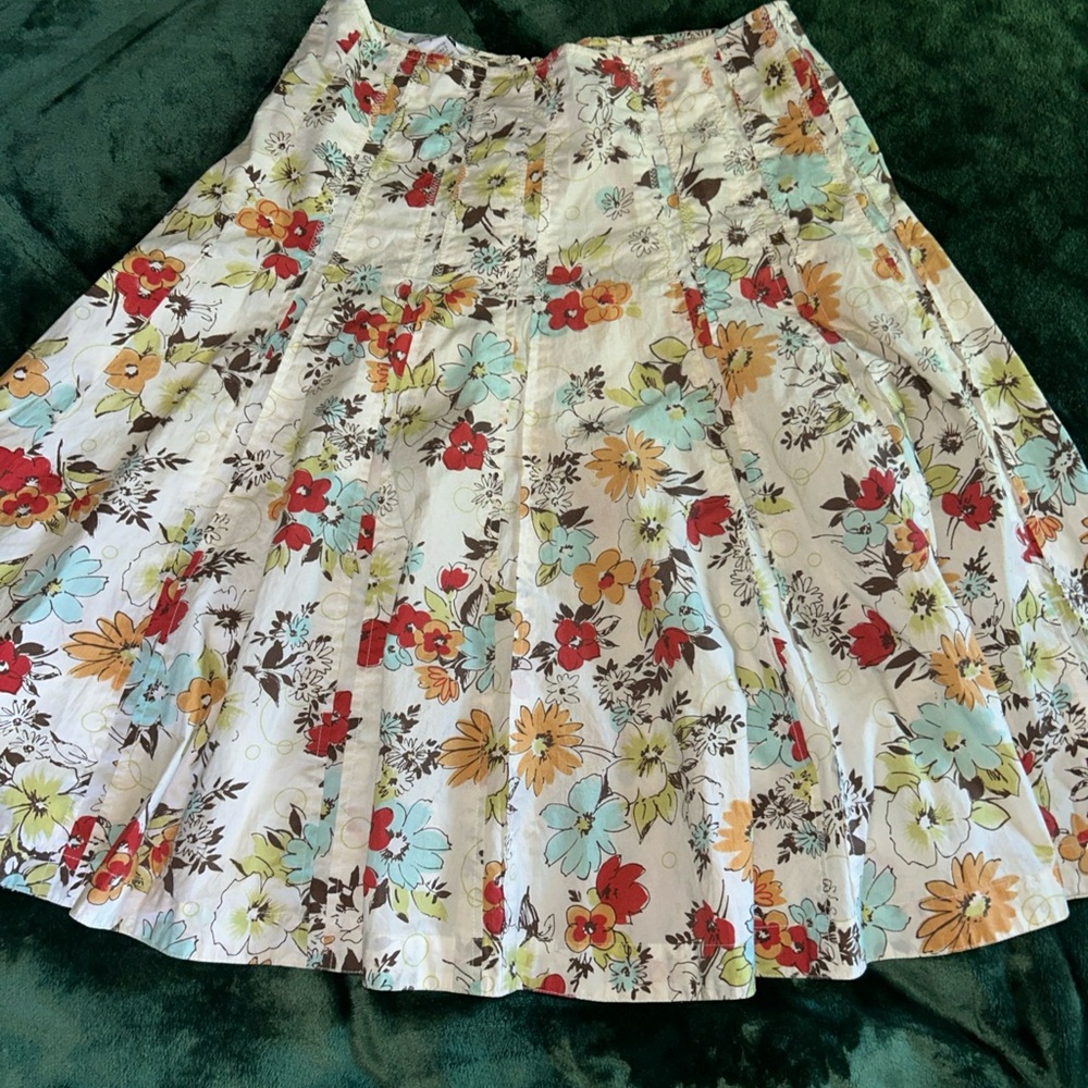 CAbi Floral Pleated A-Line Cotton Flare Skirt Retro Women’s Size 4